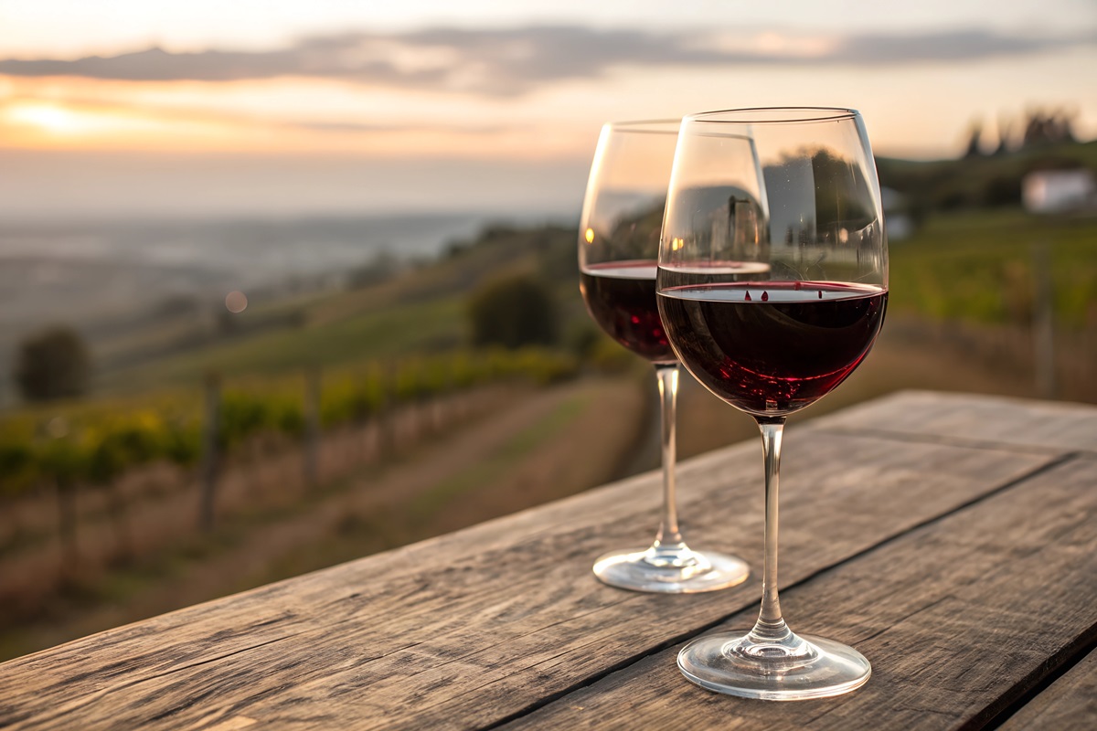 Closeup,Of,Two,Wine,Glasses,With,Red,Wine,On,Wooden