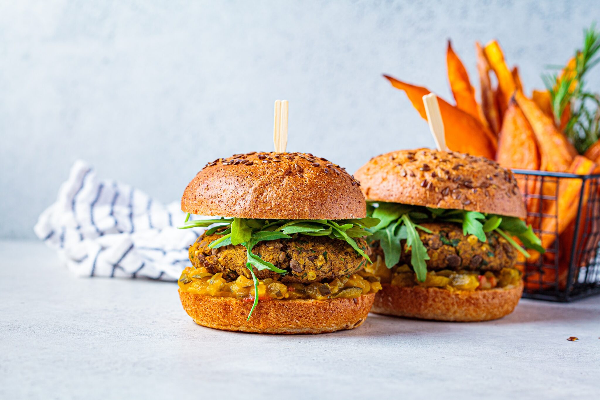 Vegan,Lentil,Burger,With,Arugula,,Mustard,Sauce,,Fresh,Vegetables,And