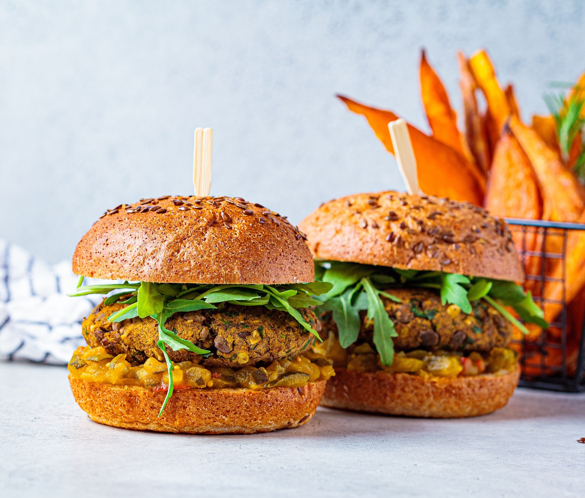 Vegan,Lentil,Burger,With,Arugula,,Mustard,Sauce,,Fresh,Vegetables,And