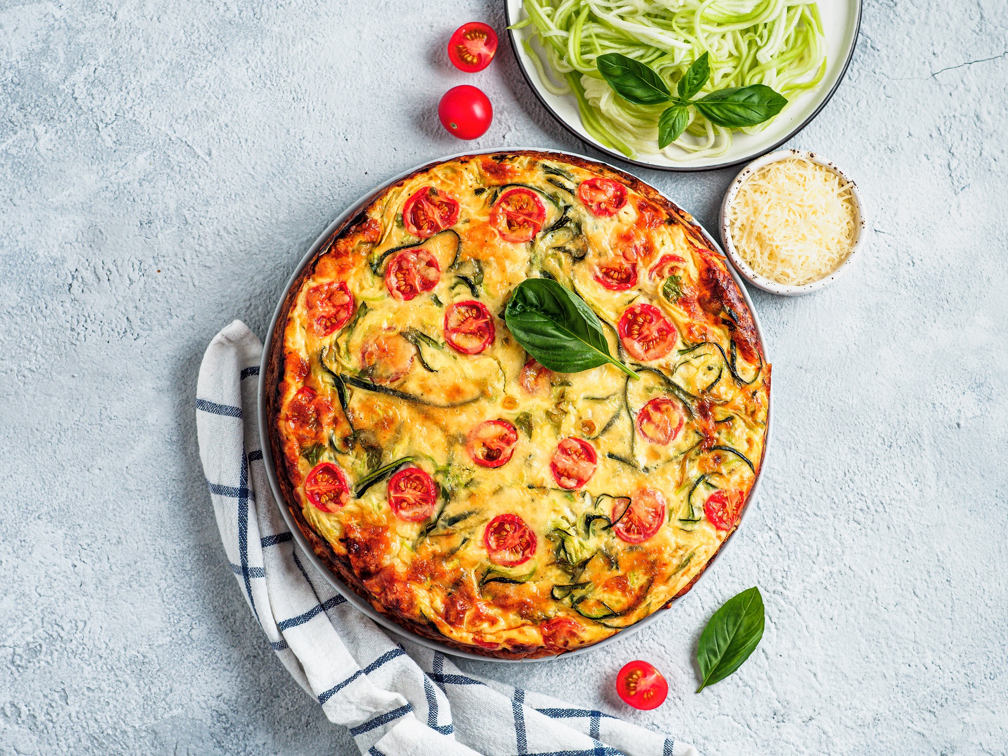 Zucchini,Pie,On,Gray,Background,,Copy,Space.,Top,View,Of