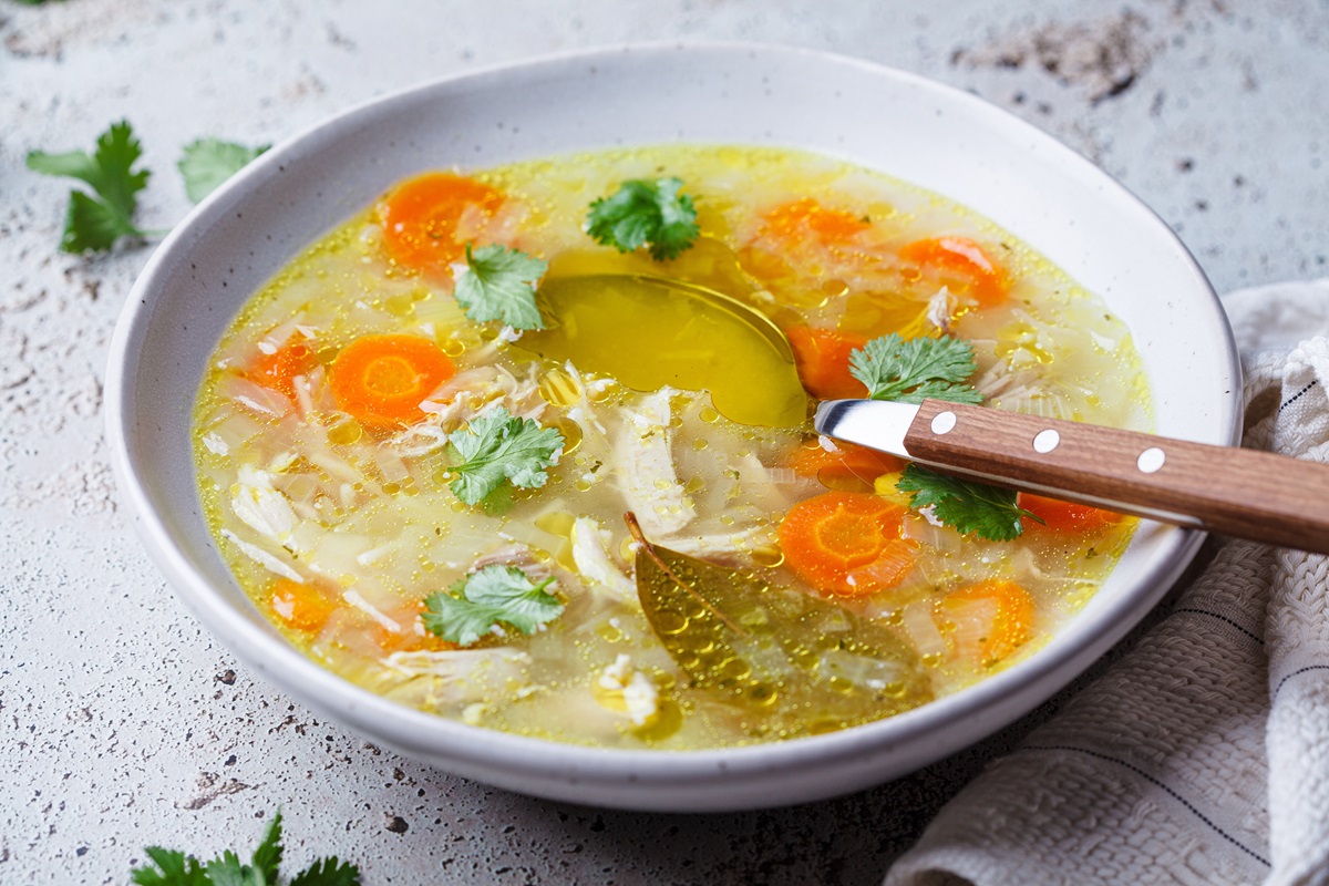 Homemade,Chicken,Noodle,Soup,,Close-up.