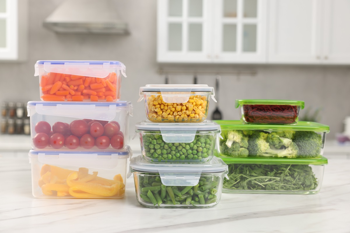 Glass,And,Plastic,Containers,With,Different,Fresh,Products,On,White