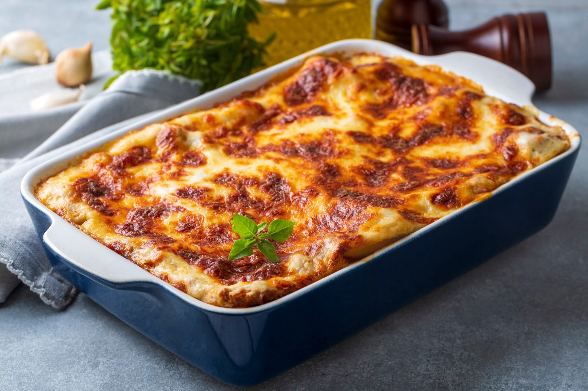 Portion,Of,Ground,Beef,Lasagna,Topped,With,Melted,Cheese,And