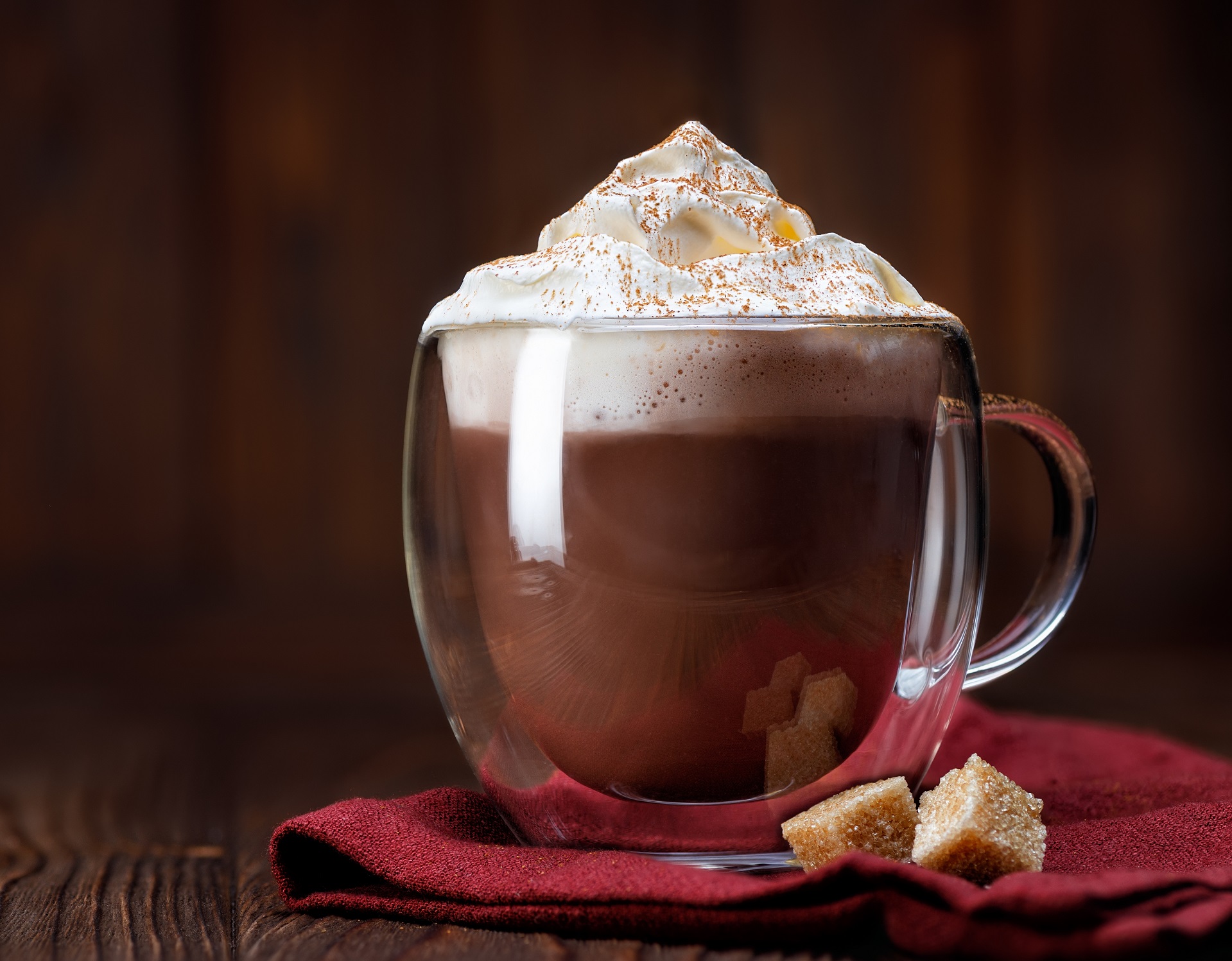 Cocoa,Or,Hot,Chocolate,With,Whipped,Cream,Topping,In,Glass