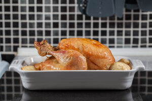 Whole,Hot,Oven,Cooked,Roast,Chicken.,Prepared,Sunday,Meal,With
