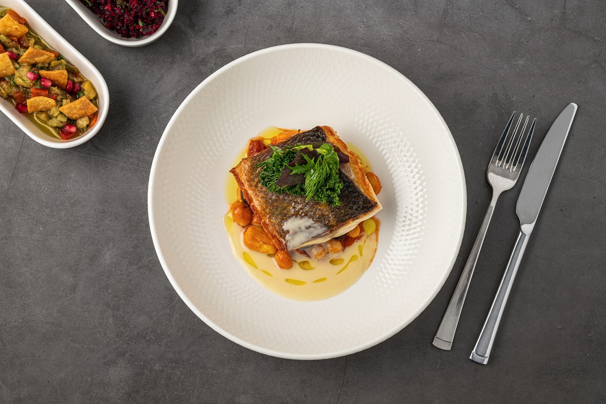 Crispy,Skinned,Pan,Seared,Fish,Fillet,With,Chickpeas,,Creamy,Sauce,