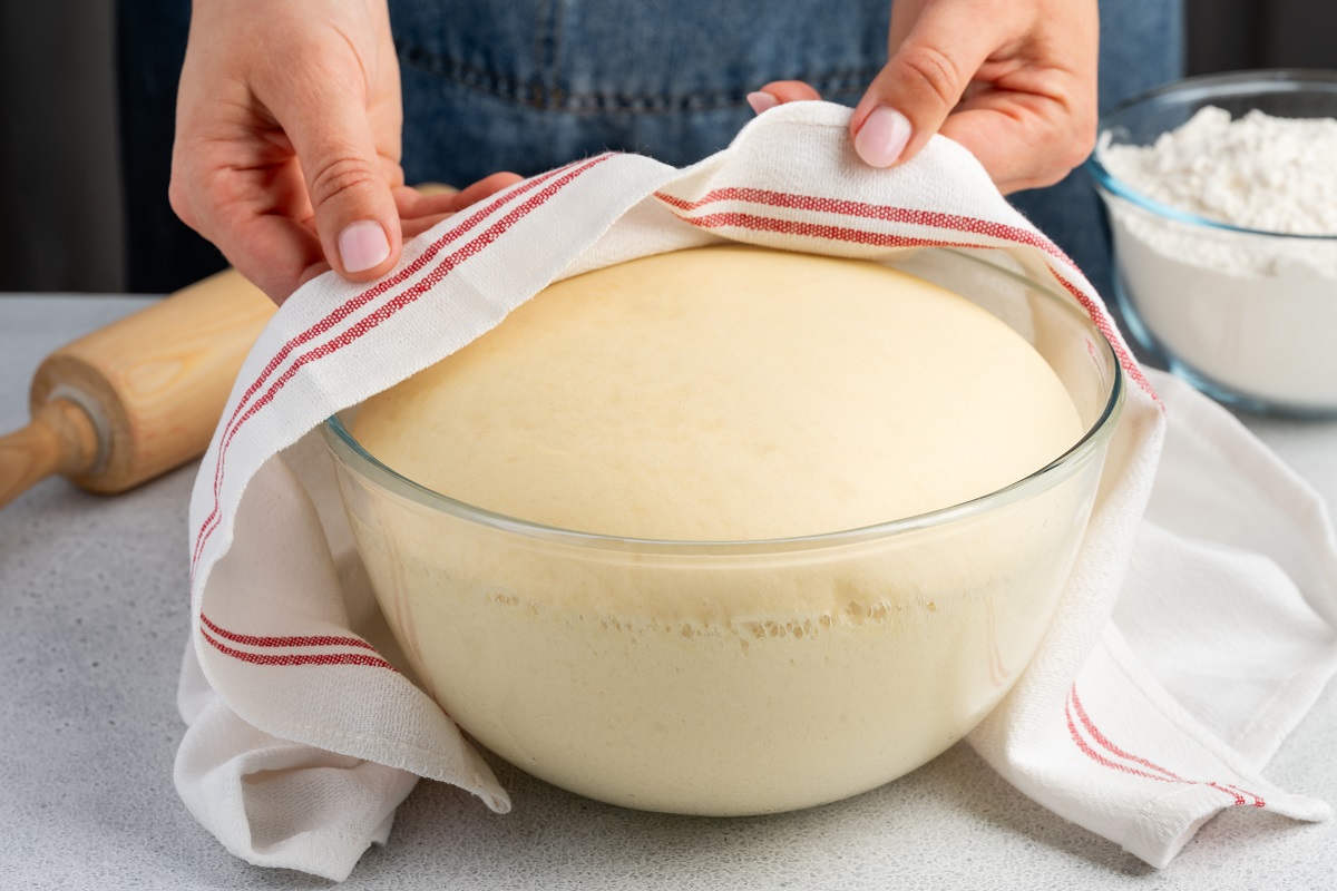 Yeast,Dough,In,A,Glass,Bowl.,Cooking,Process.,Selective,Focus