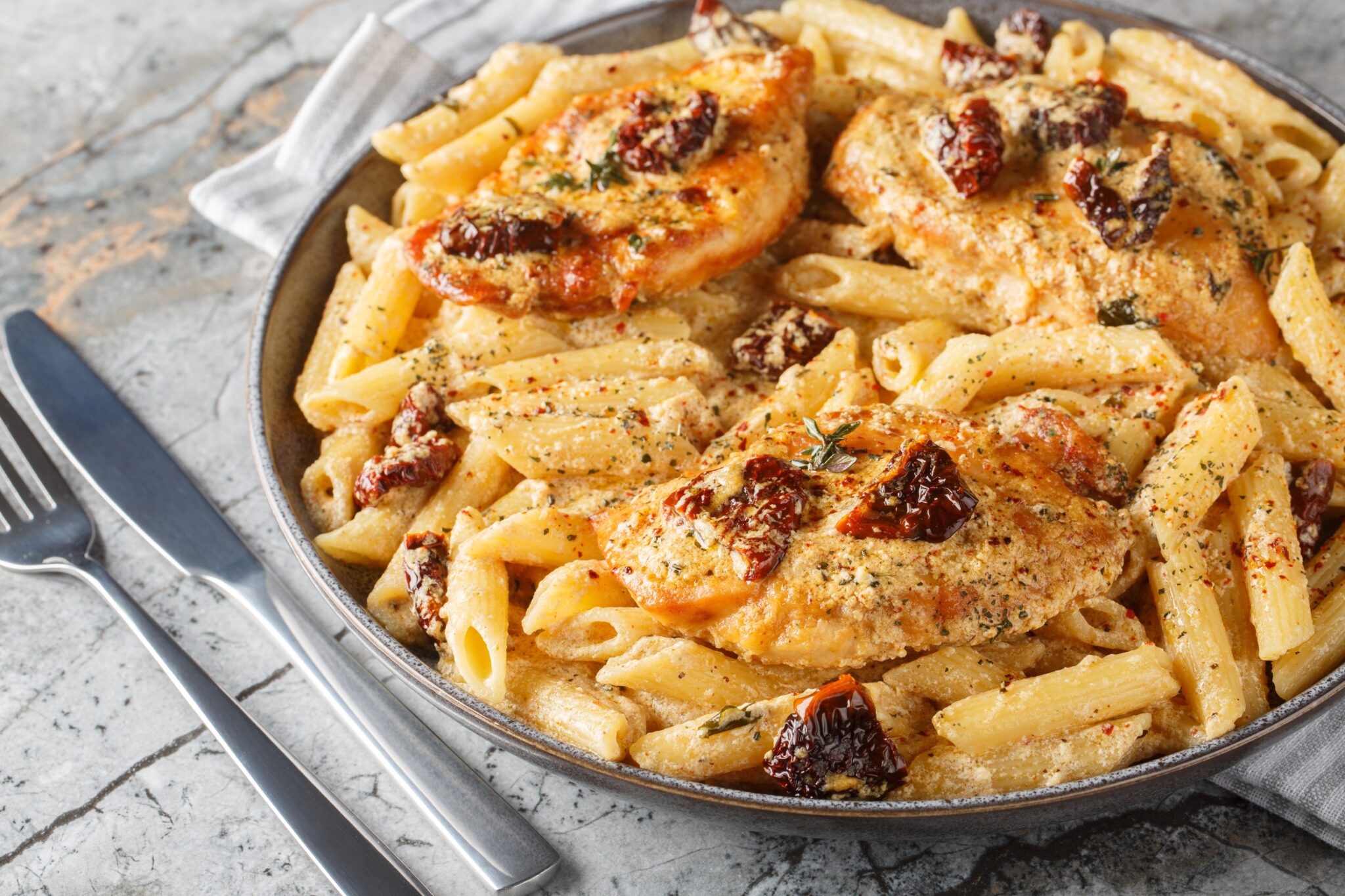 Creamy,Marry,Me,Chicken,Pasta,With,Sun-dried,Tomatoes,,Cheese,,Herbs