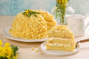 Slice,Of,Mimosa,Cake,,Traditional,Italian,Sponge,Cake,With,Diplomat
