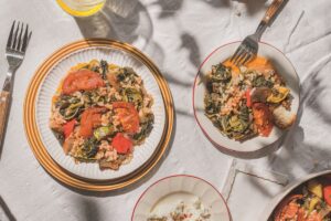 Μπριάμ φούρνου με βλίτα, ντομάτα και ρύζι