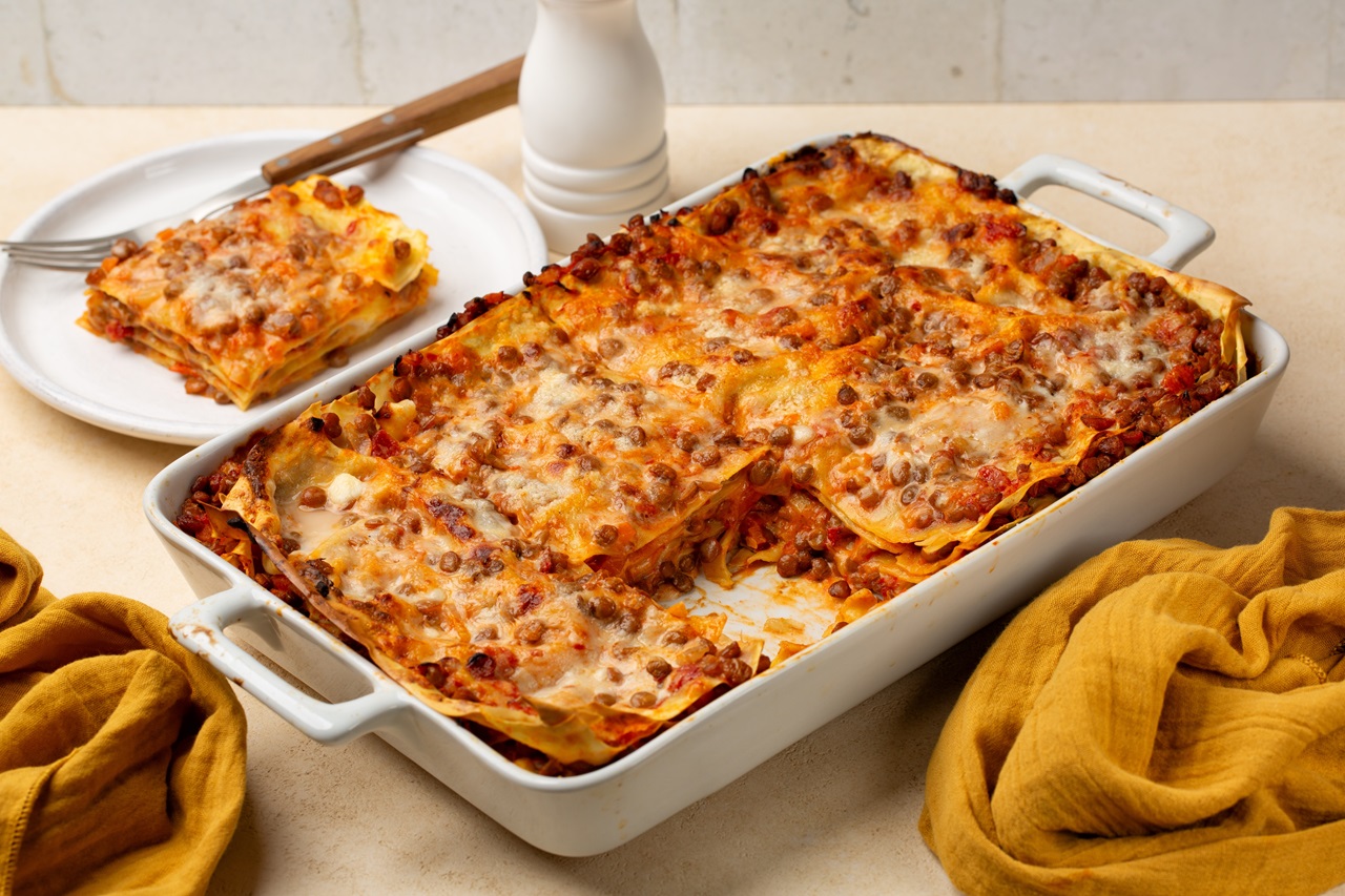Lunch,With,Homemade,Red,Lentil,Lasagne.,Vegetarian,Dish,Made,With