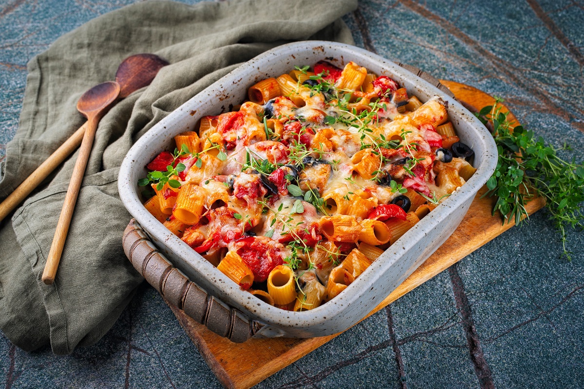 Homemade,Italian,Baked,Cheesy,Mezze,Maniche,Pasta,Alla,Norma,With