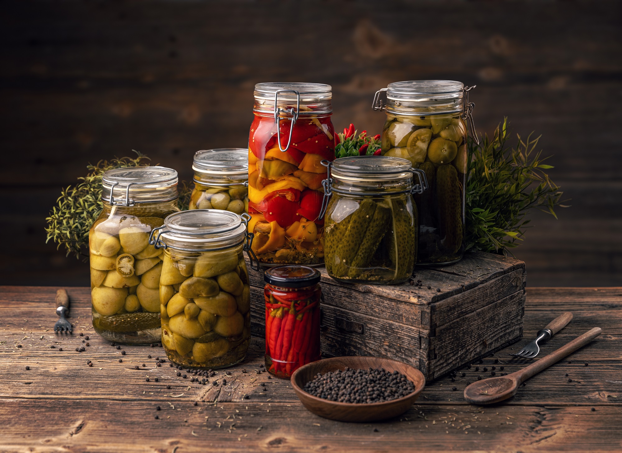 Preserved,Food,Displaying,Homemade,Pickles,And,Peppers,In,Jars