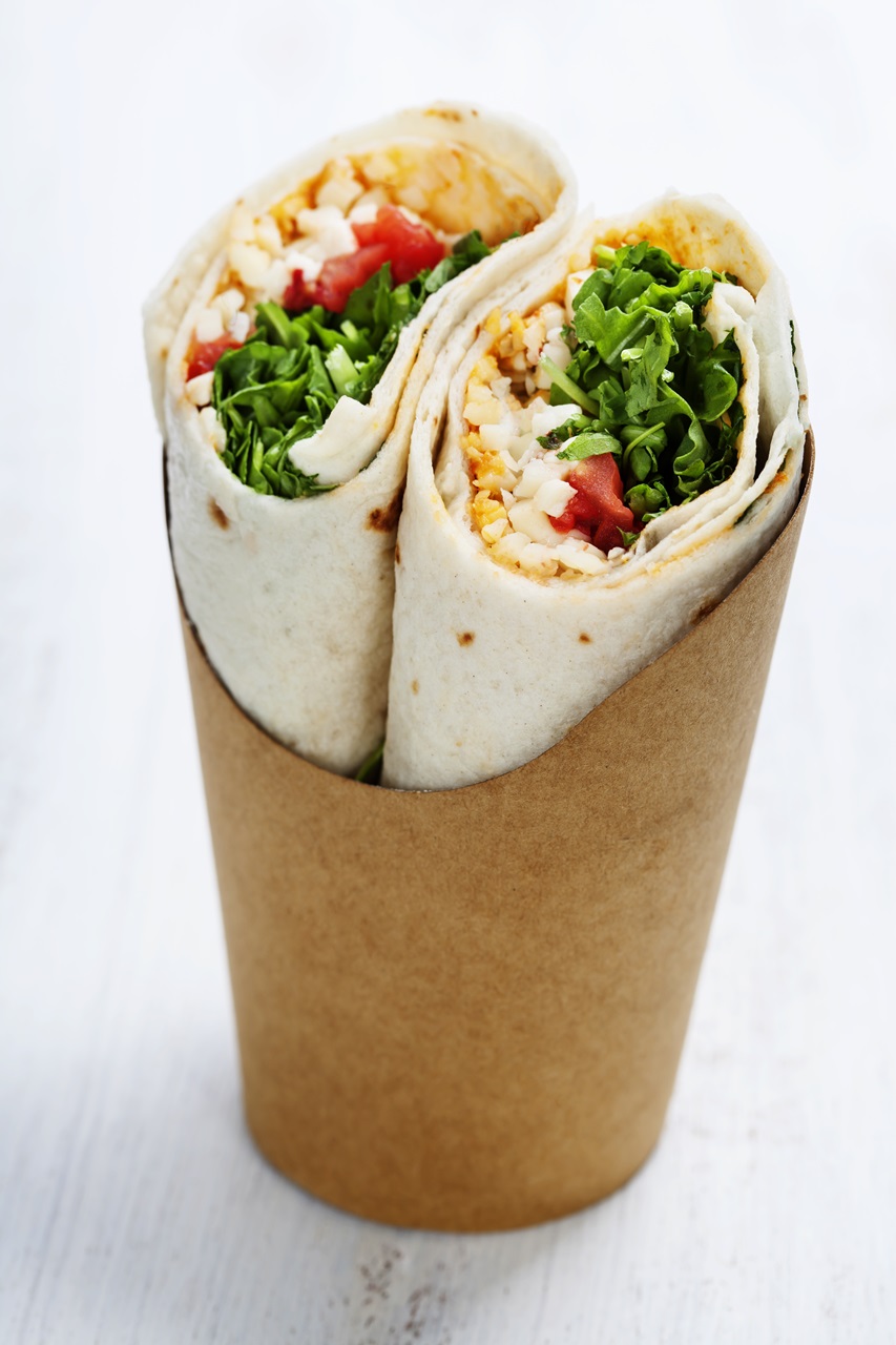 Tortilla,Wraps,With,Chicken,And,Fresh,Vegetables,Isolated,On,White