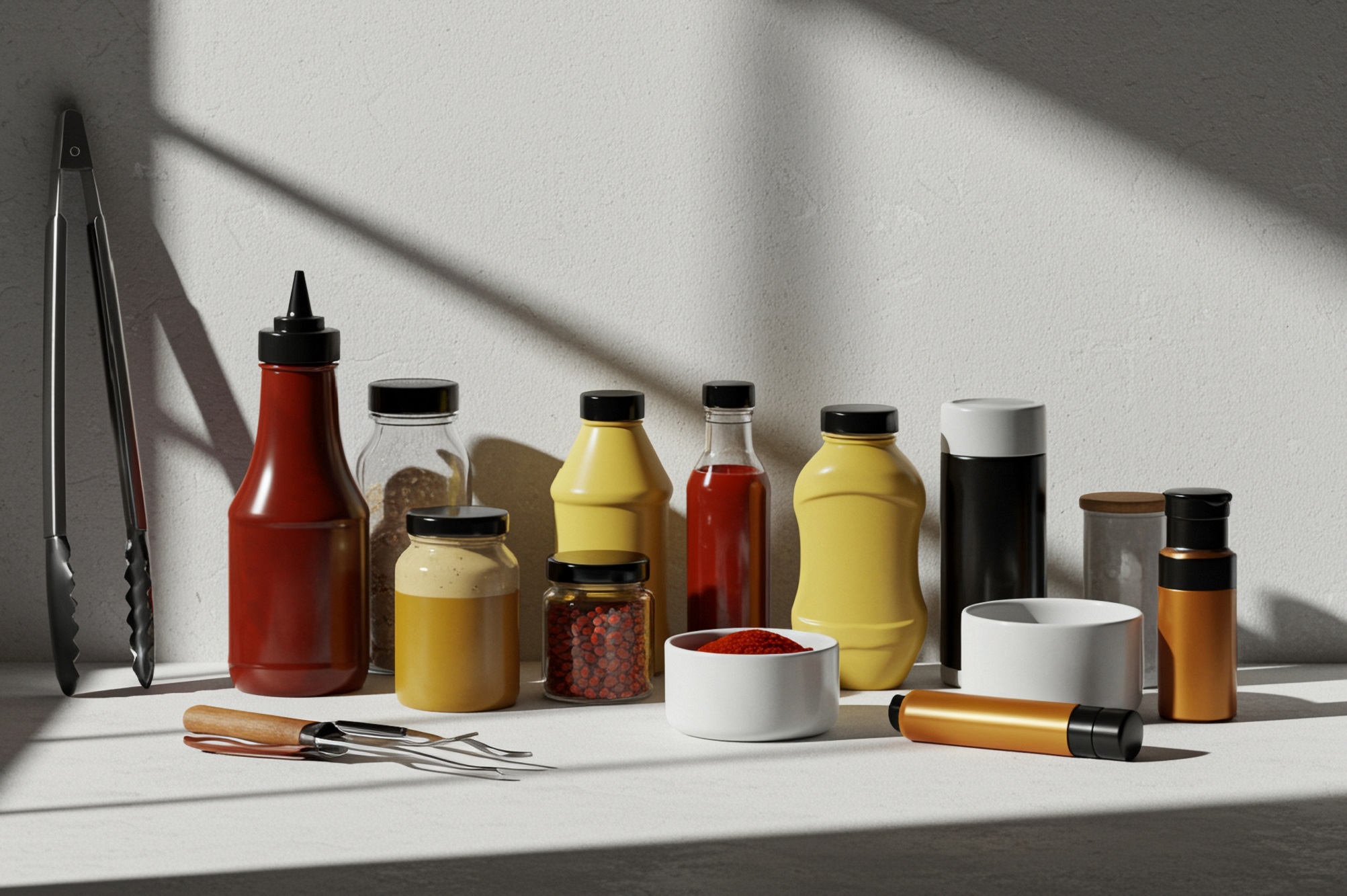 Minimalist,Kitchen,Sunlight,Scene,With,Strong,Diagonal,Shadows,Cast,On